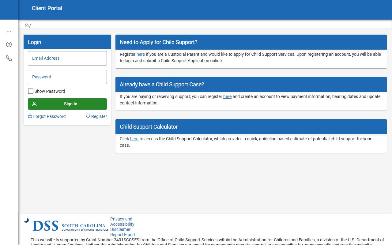 Union County Clerk of Court child support DSS client portal