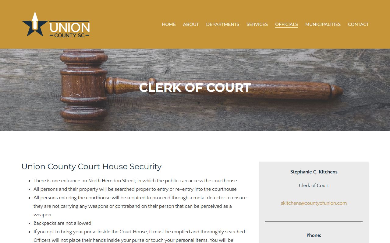 Union County Clerk of Court records office page