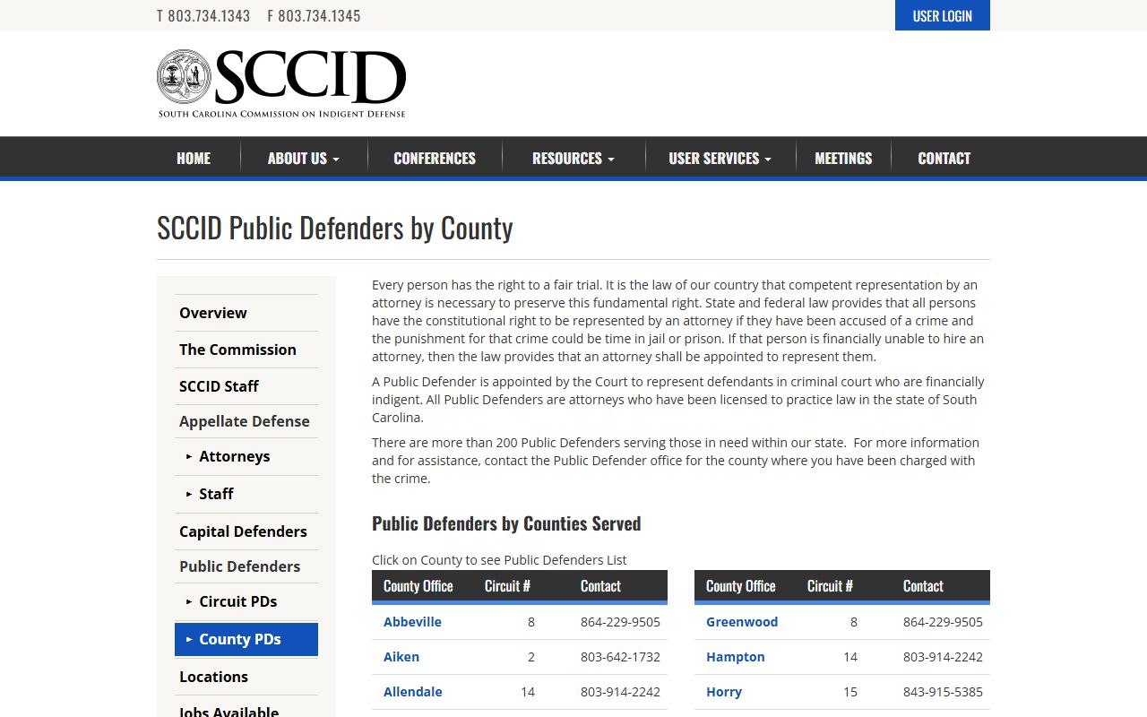 SCCID county public defender list for Union County