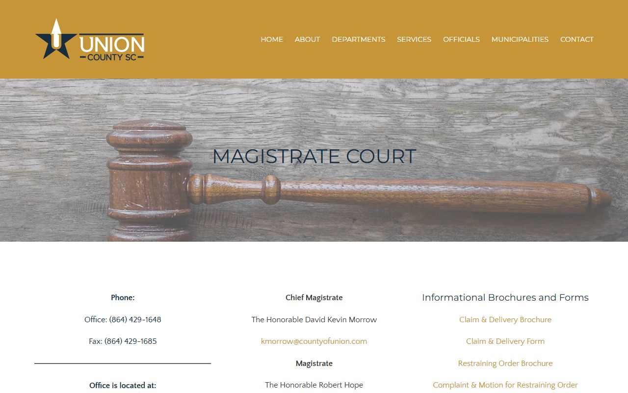 Union County Magistrate Court duties and contacts
