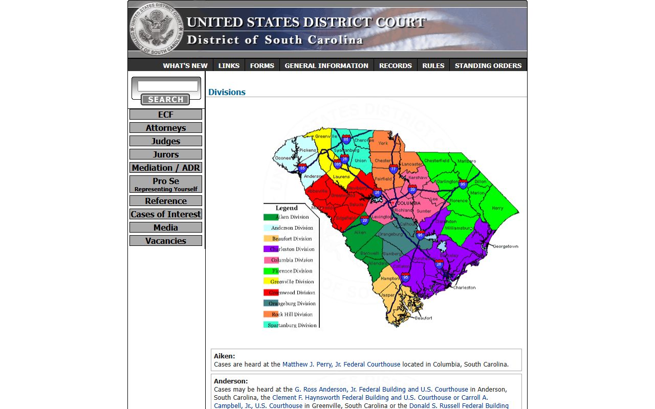 District of South Carolina division information