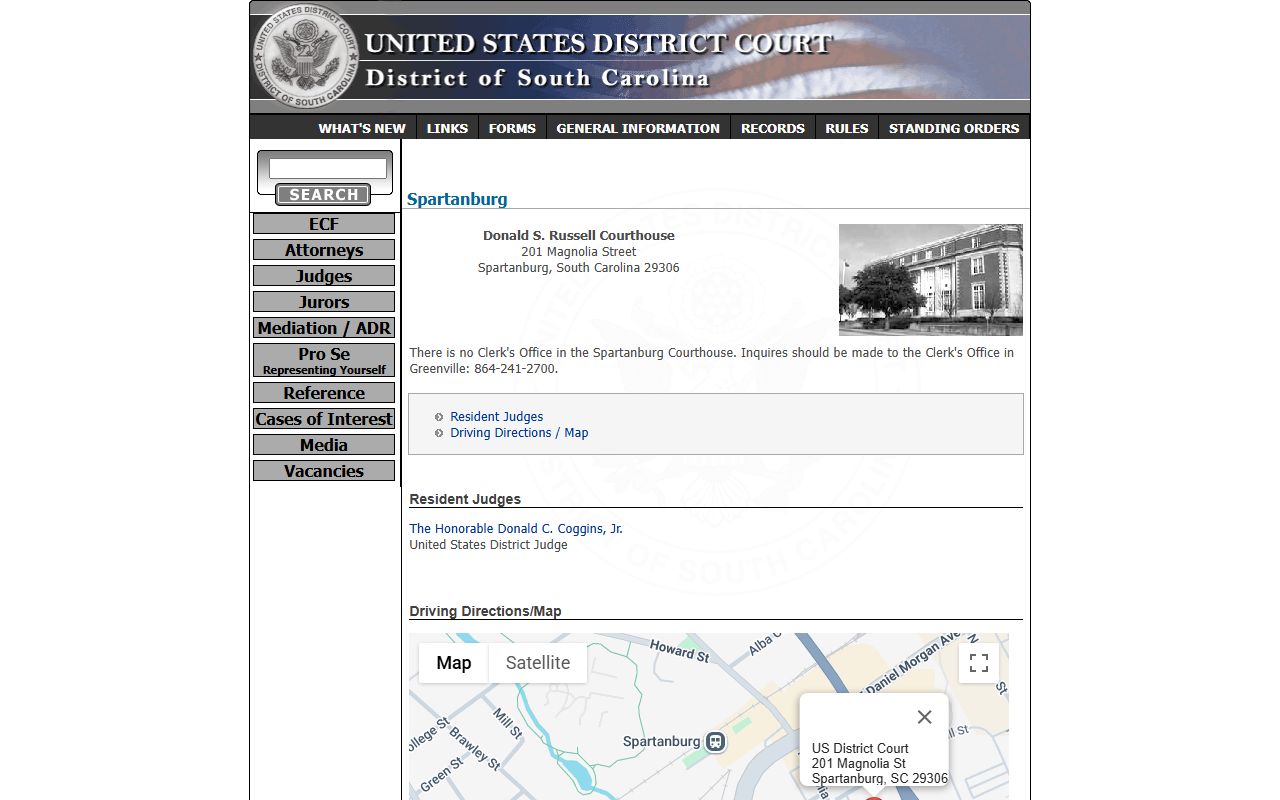 Federal court Spartanburg location page
