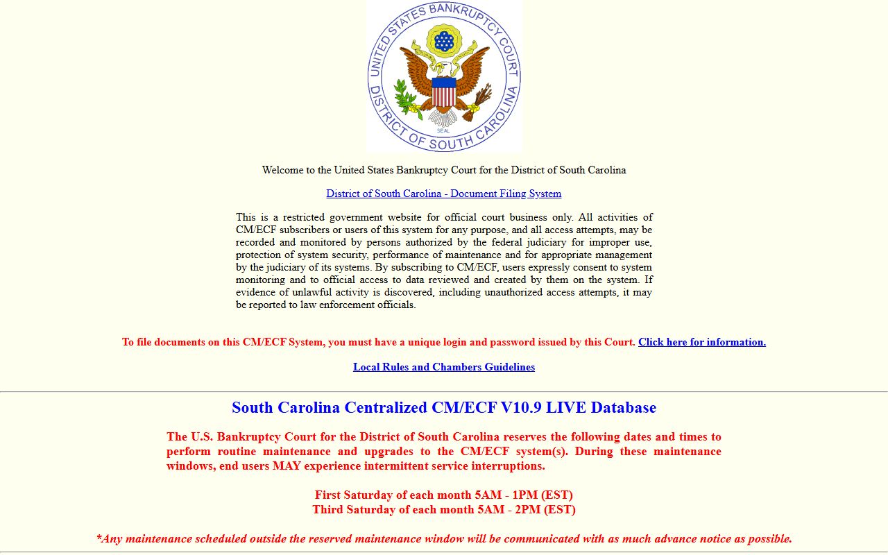 South Carolina Bankruptcy CM/ECF login