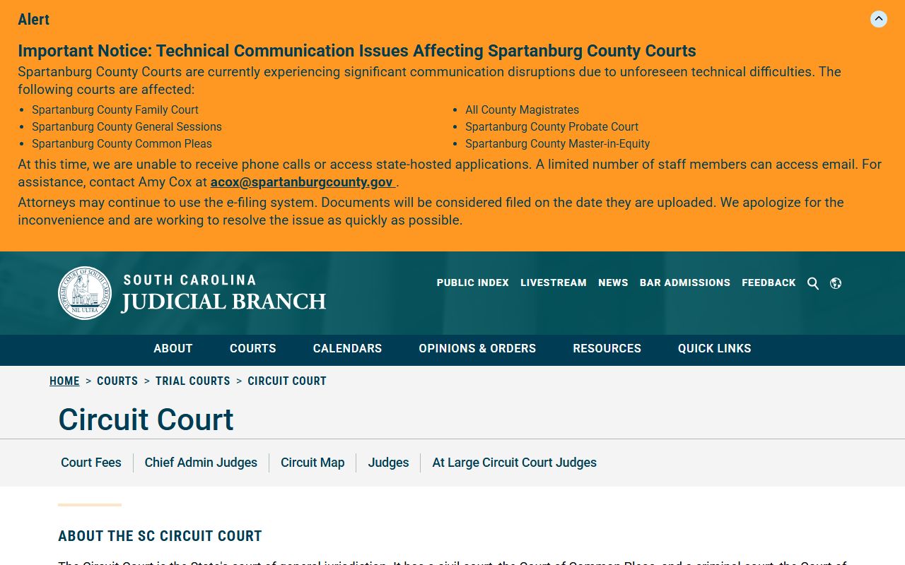 South Carolina Judicial Branch Circuit Court overview