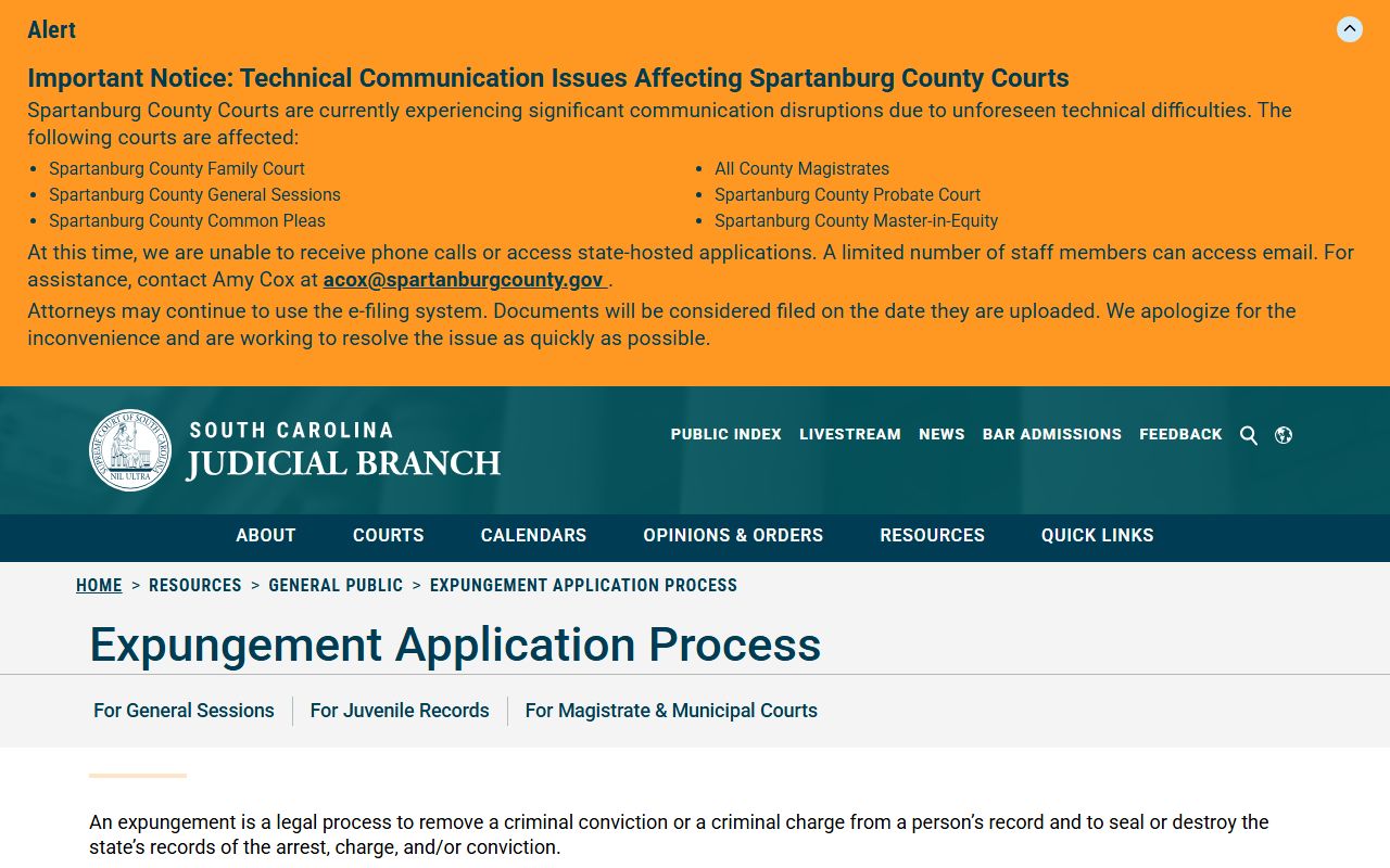 South Carolina expungement overview
