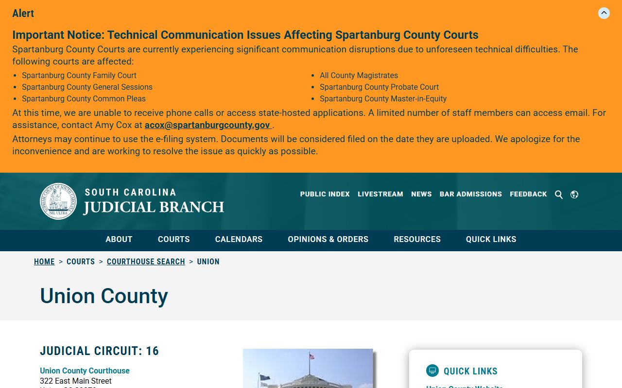 Union County court records South Carolina Judicial Branch courthouse page