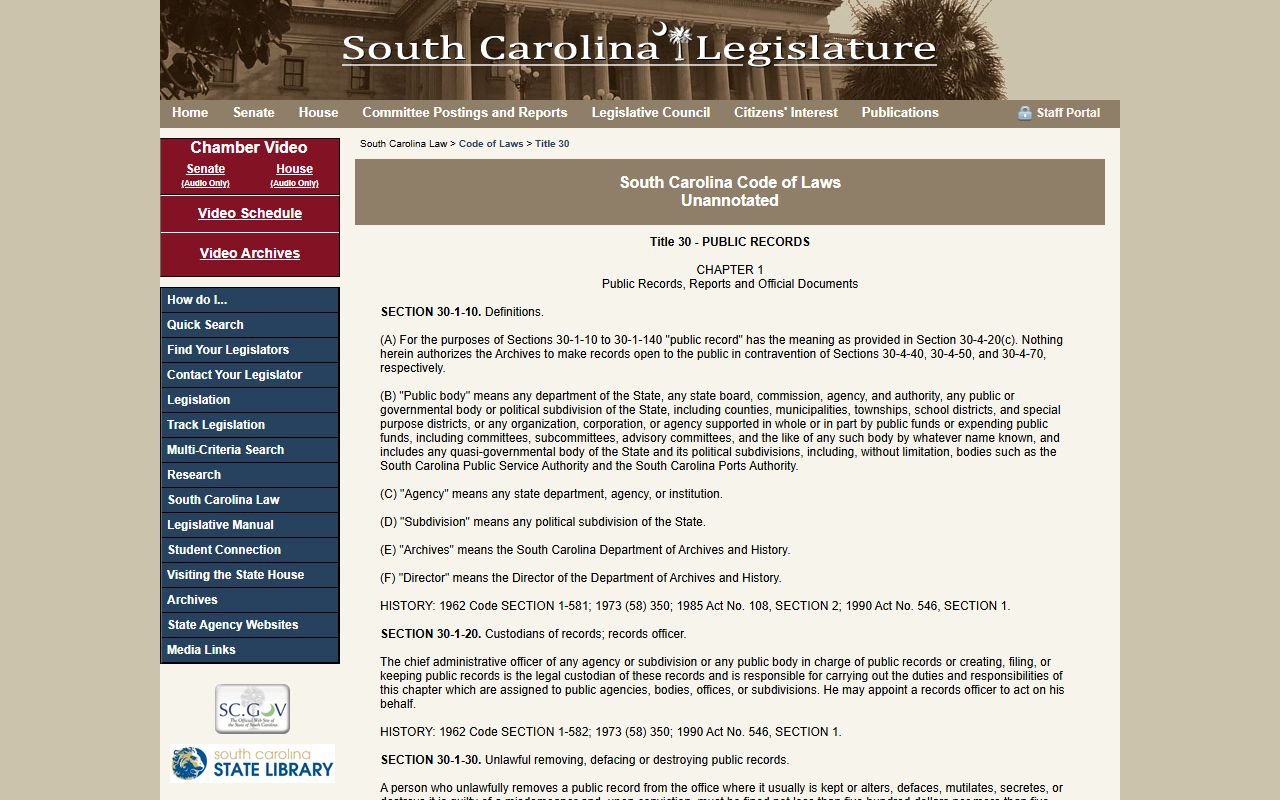 Union County court records South Carolina public records preservation statute