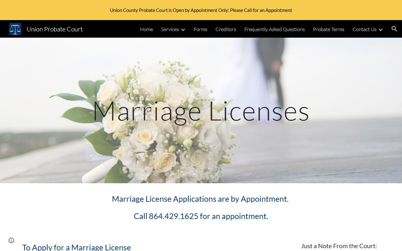 Union County marriage records Probate Court marriage license instructions