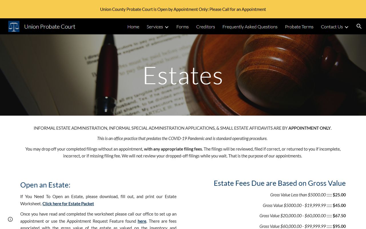 Union County probate records estate administration appointment rules