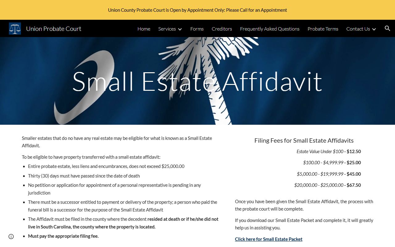 Union County probate records small estate affidavit rules