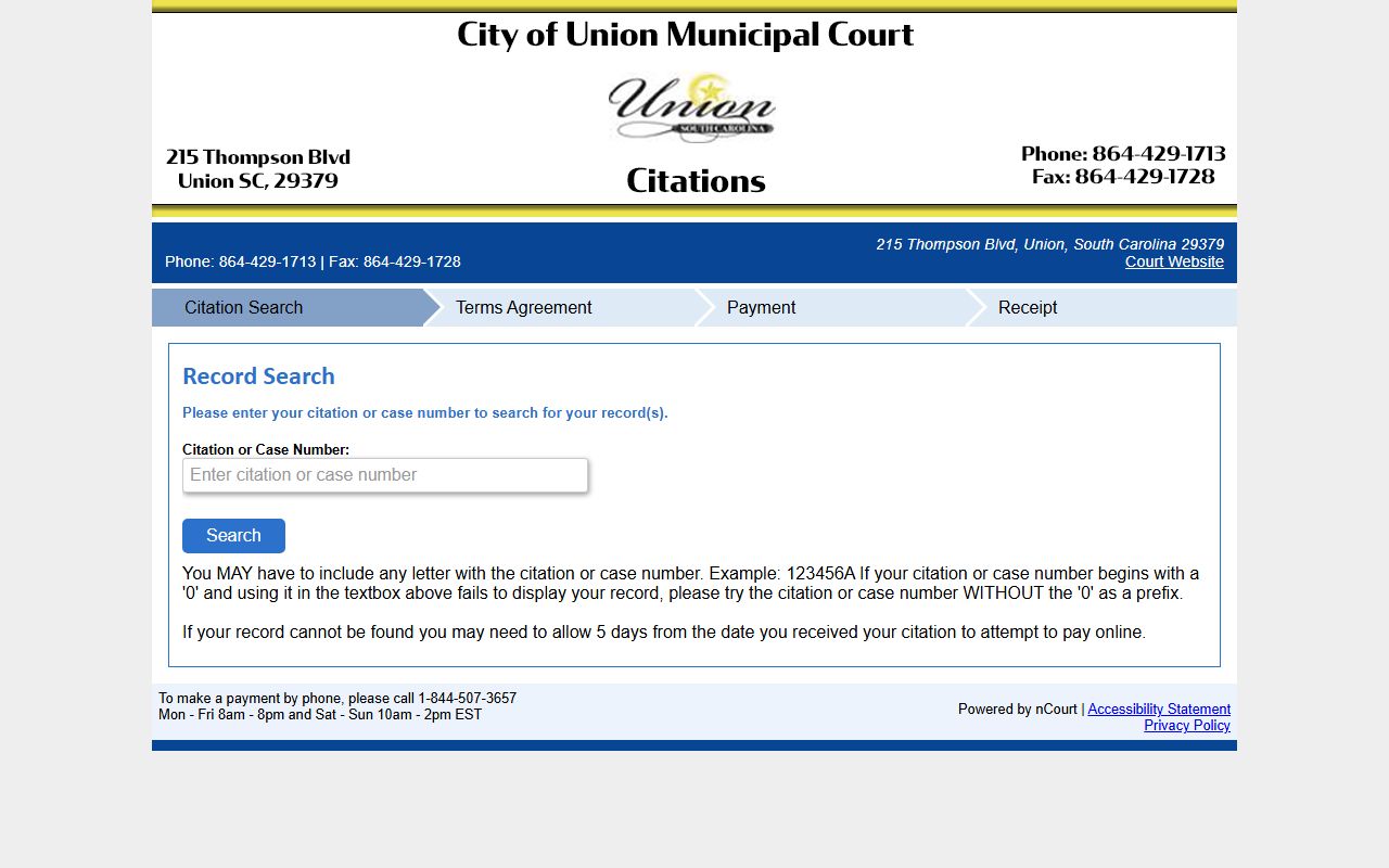 Union County traffic court records City of Union nCourt citation search