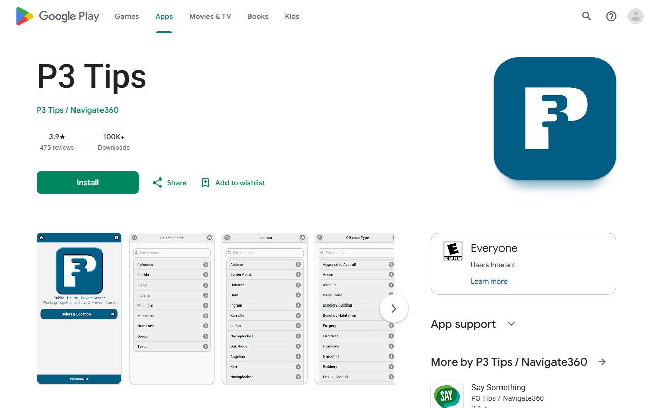 Union County warrant records P3 Tips app listing
